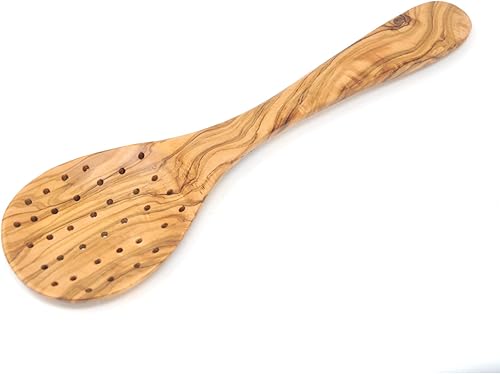 Cuchara coladora de madera de olivo para cocinar, cucharas ranuradas, cucharas coladoras hechas a mano, cucharas espumadoras de madera ideal para