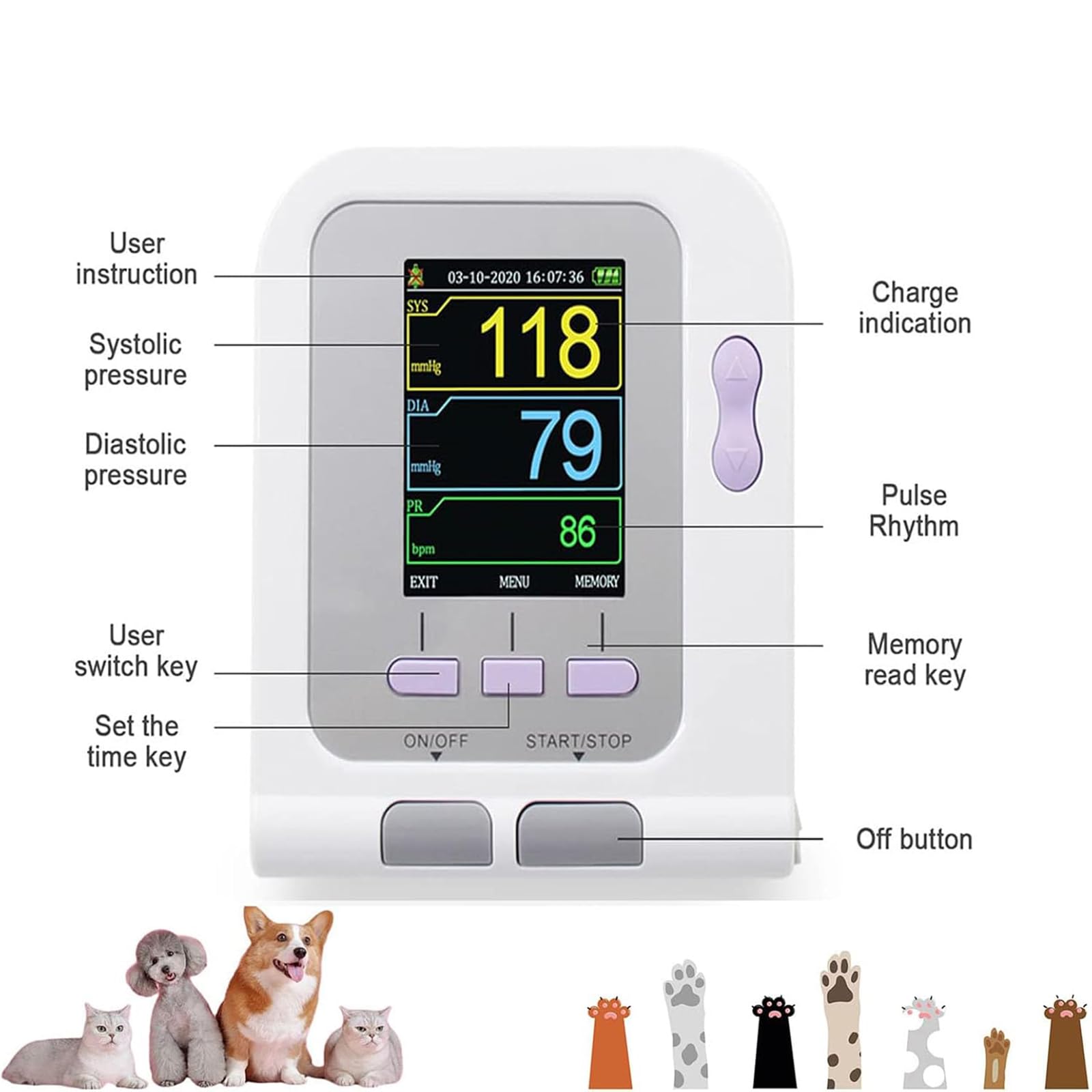 Monitor de presión Arterial electrónico Veterinario, Monitor de presión Arterial para Mascotas, Equipo de Cuidado de Animales para Perros/Gatos/Mascotas