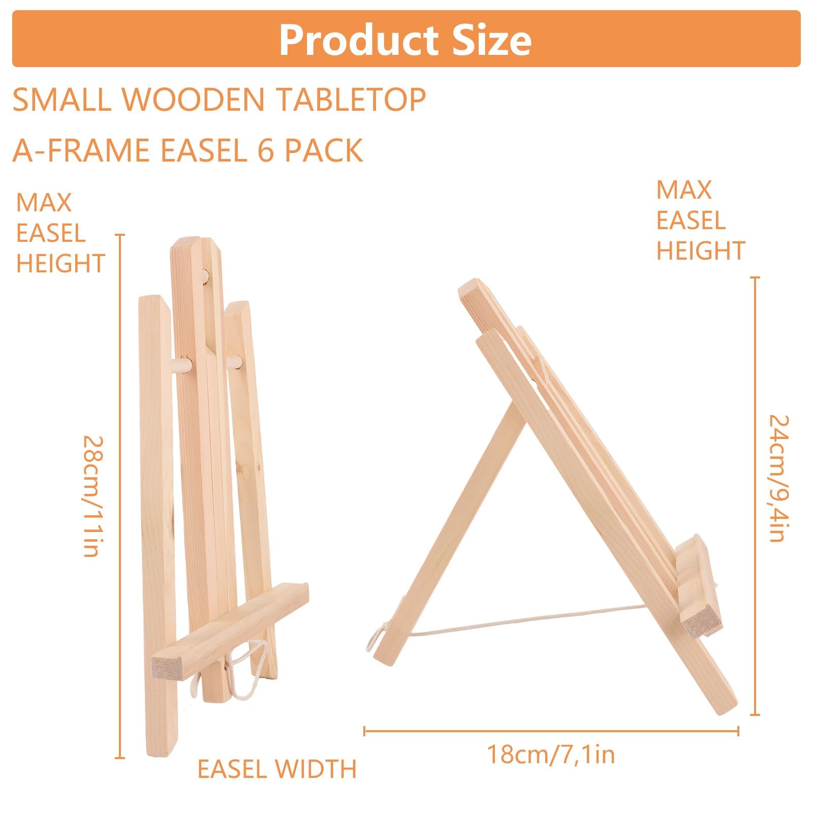 ASelected Set di 6 Cavalletti in Legno da Tavolo 30 cm, Cavalletto Pittura Pieghevole per Mini Tele, Cornici e Foto, Supporto in Pino per Eventi, Vetrine e Hobby Creativi