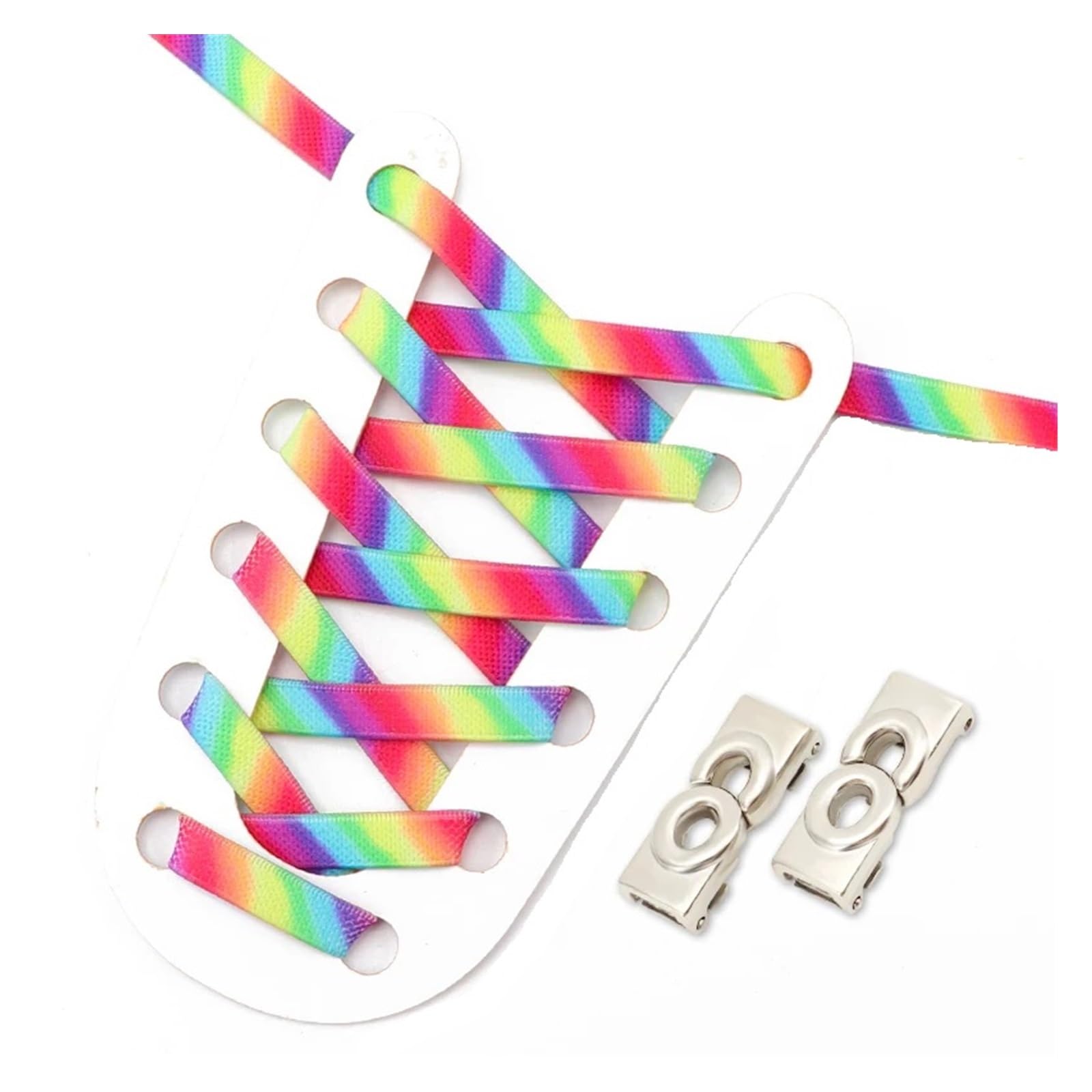 GPDNBIEU Shoelaces, Gradient Rainbow Shoelace Laces Metal Buckle Lock Shoelaces Without Ties Elastic Flat Sneakers(Seven Colorful)