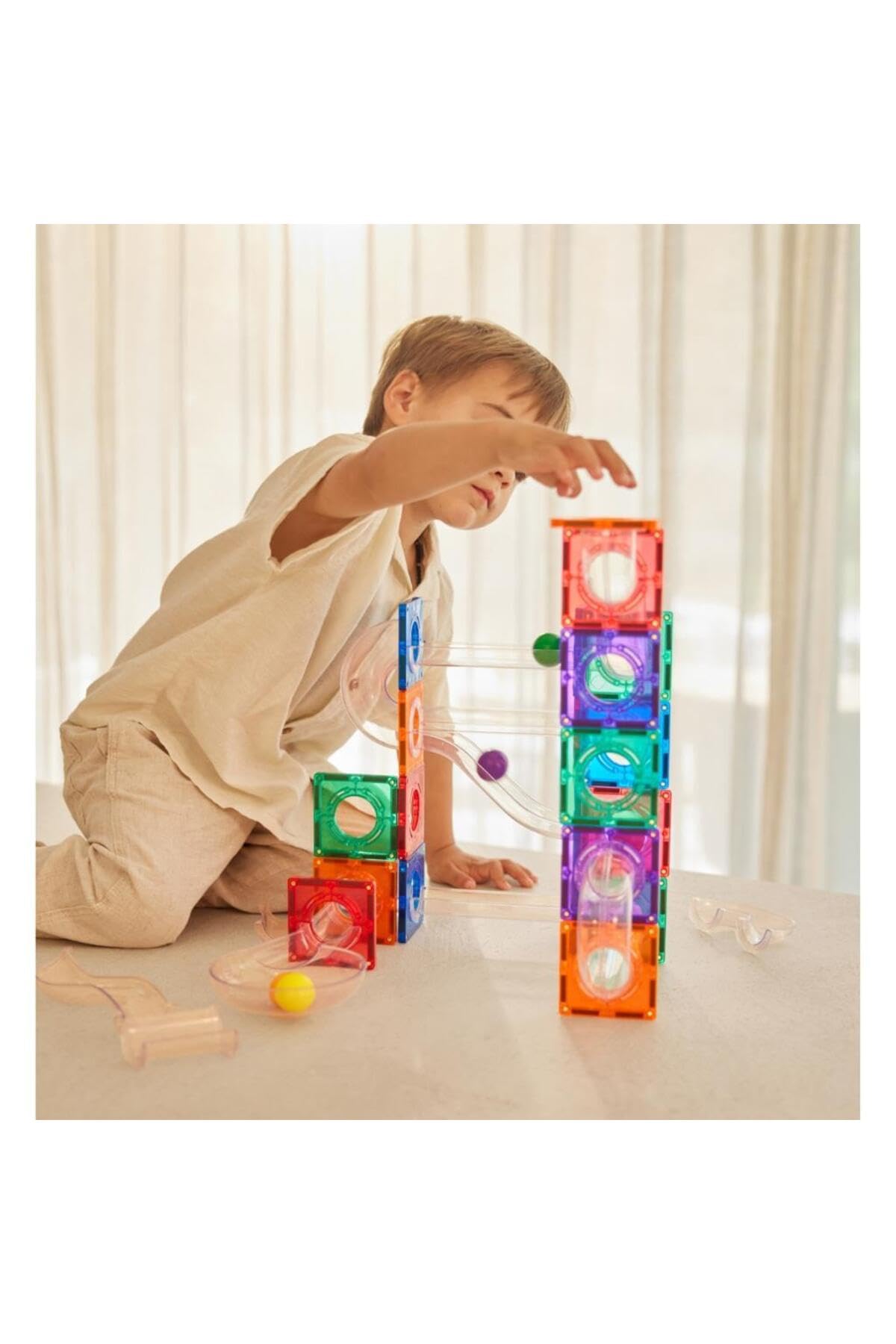 Kugelbahn-Kompakt-Bausatz in Knallfarben 60 Teile, kompatibles Erweiterungsset, langlebiges Magnetspielzeug, Robustes Lernspielzeug, für Kinder ab 3 Jahren
