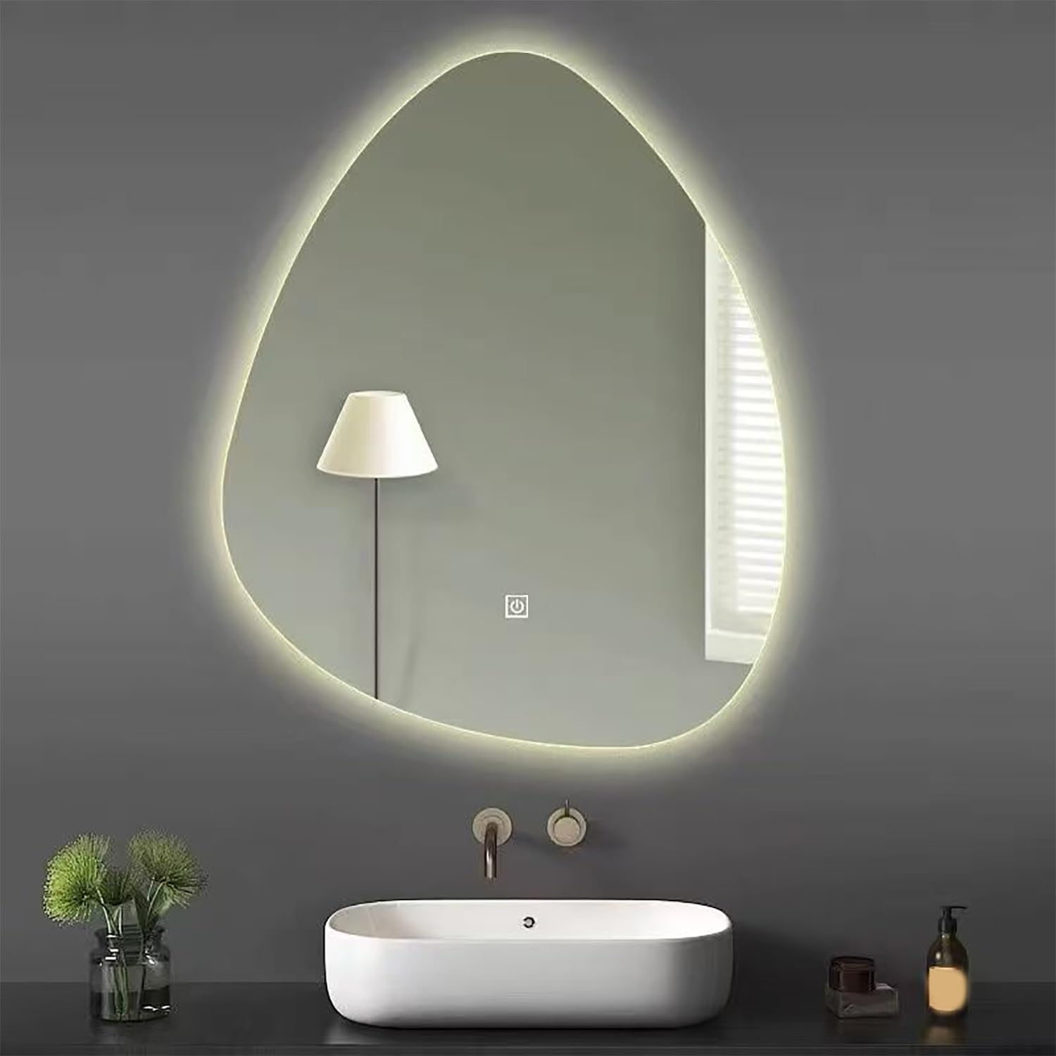 SXFSDOU Frameless Illuminated Bathroom Mirror Irregular 3-Color Dimmable Makeup with Touch Switch Anti-Fog Wall (20x28 inches)