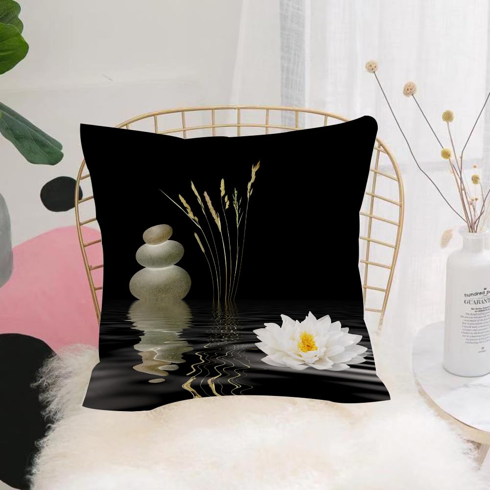 HYOSXW Cushion Cover,Throw Pillow Case Home Decorative for Living Room Bedroom Sofa Chair 16X16 Inch,Hot Stones of Zen Stone with reflection of Asian Lotus Flower in water,Pillowcase 40X40cm
