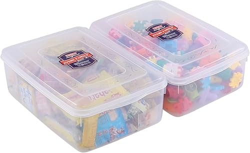 Paquete de 2 cajas de almacenamiento transparentes de 11 cuartos de galón, contenedor de plástico con pestillo, F