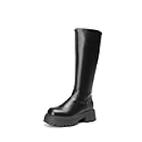 Knee High Boots, Comfortable Chunky Platform Round-Toe Side Zip Boots for Women
