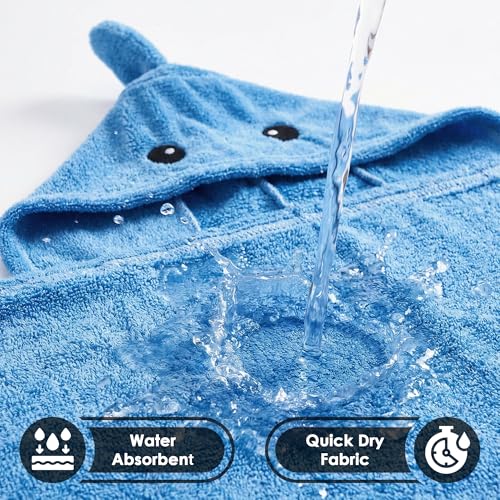 Image of Story@Home Towel for Kids with Hood | Quick Dry Kids Towel | Soft Lightweight Baby Wrap for Beach |300 GSM 120 X 60CM Pool Towel for Boys & Girls |Kids Microfiber Towels for Bath - Blue Shark