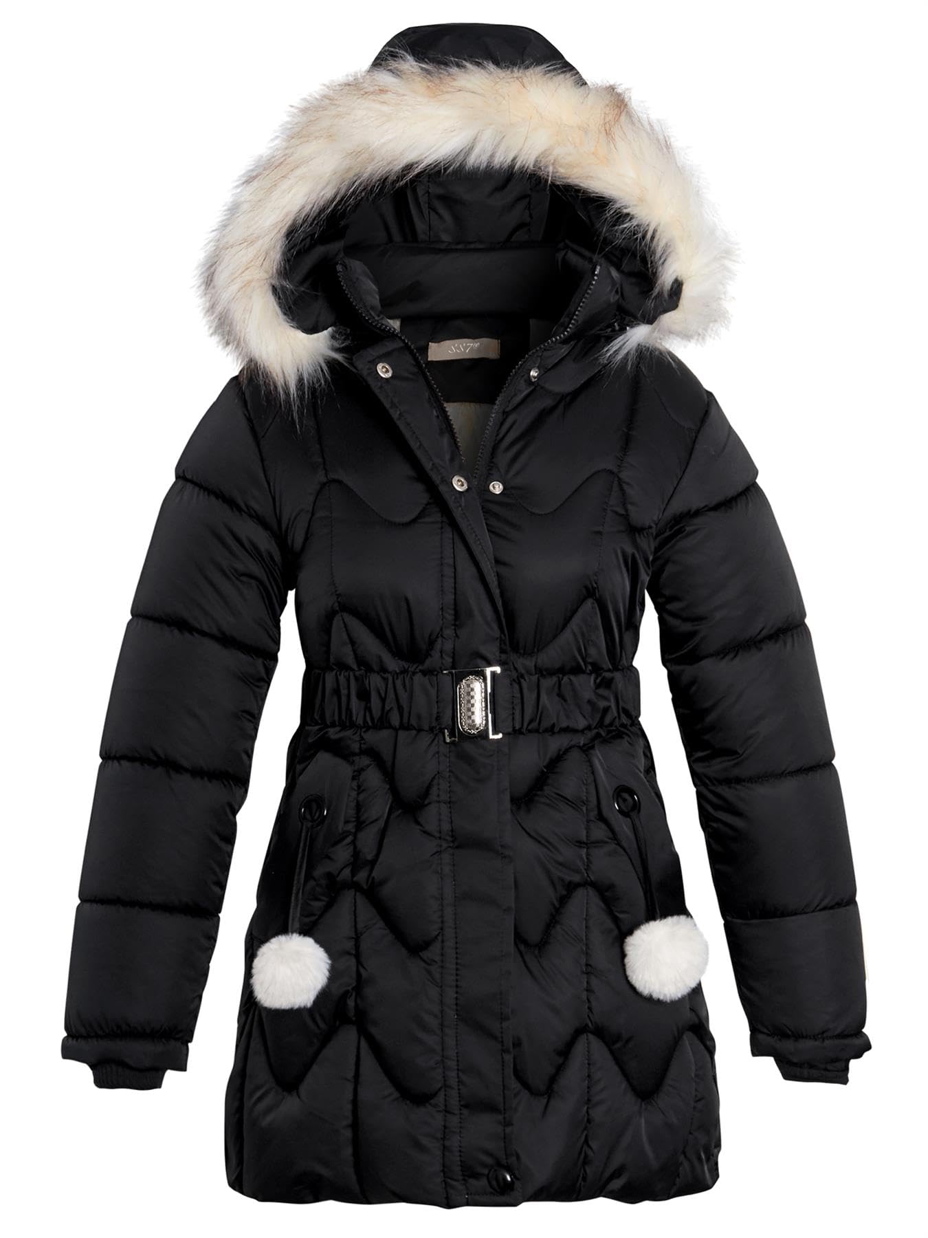 SS7 Girls Faux Fur Jacket Padded Fleece Lined Coat Black