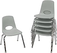 Vista 86 de Factory Direct Partners 10367-BL Silla escolar apilable de 16 pulgadas, asiento apilable para estudiantes con patas de acero cromado y rodamientos
