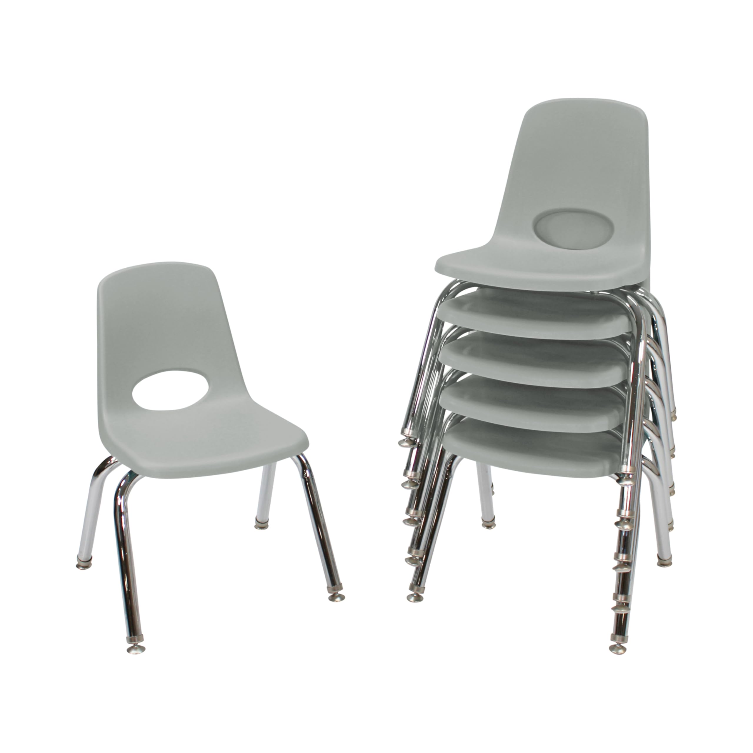 FDP 12" School Stack Chair,Stacking Student Seat with Chromed Steel Legs and Nylon Swivel Glides For In-Home Learning or Classroom - Light Gray (6-