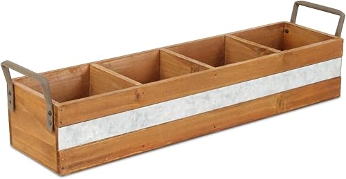 Miniatura 1 de Cheungs café Oscuro 4slot de madera cesta de almacenaje con asas de metal y centro lateral galvanizado Accent