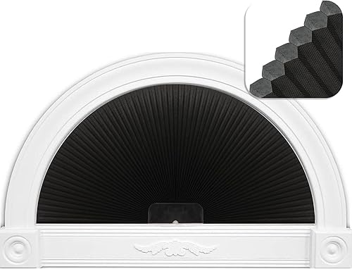 LUCKUP Persiana de ventana opaca de medio círculo plisada (radio: 24 pulgadas), cortinas redondas de media luna, sin cordón, cortinas celulares