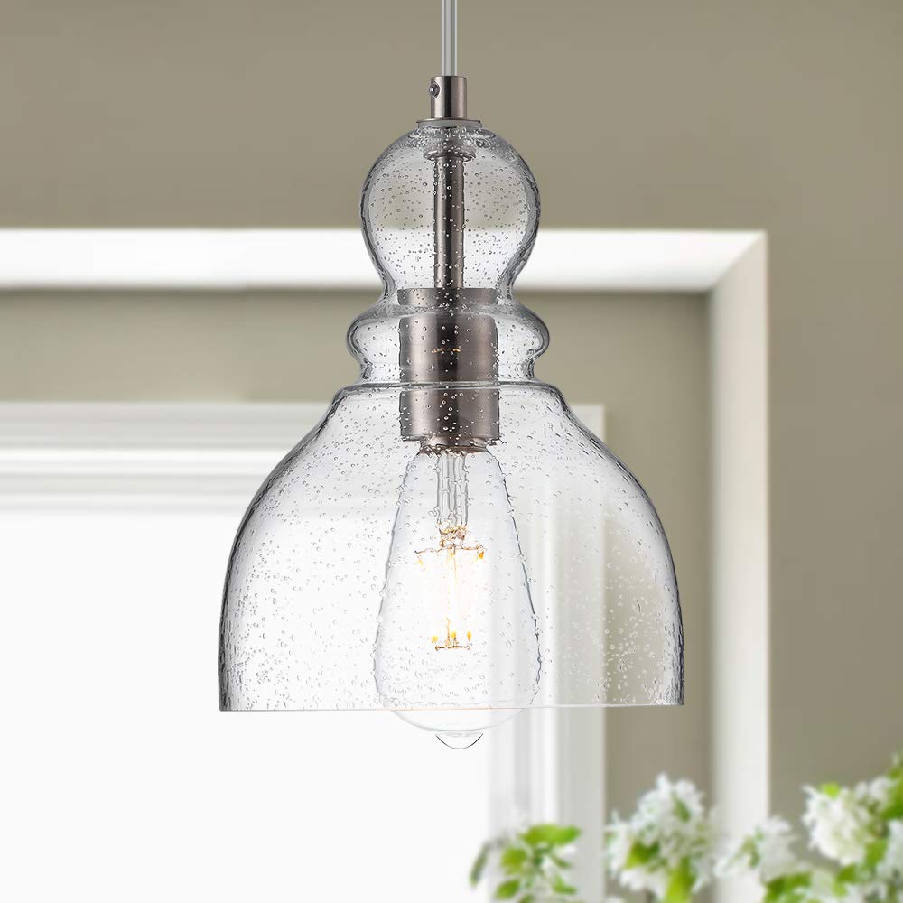 LANROS Farmhouse Kitchen Pendant Lighting with Handblown Clear Seeded