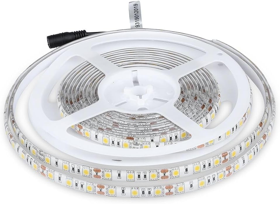 wisdom line Bande LED SMD 5050, Blanc Naturel 4000K, Étanche, 5 Mètres, 11W, 12V, Flexible avec Revêtement Silicone, Installation Facile