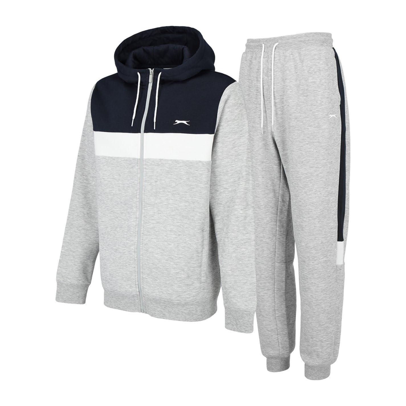Slazenger Mens Full Zip Fleece Tracksuit Grey Marl/Navy XL