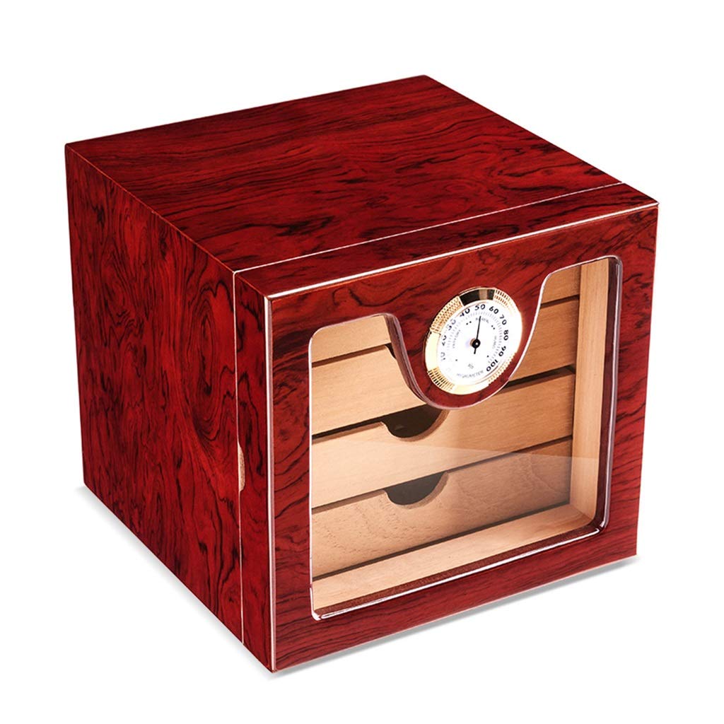 Cedar Wood Cigar Box | Large-capacity Solid Wood Piano Lacquer Cigar Box with Independent Partition | Natural Mellow Finish