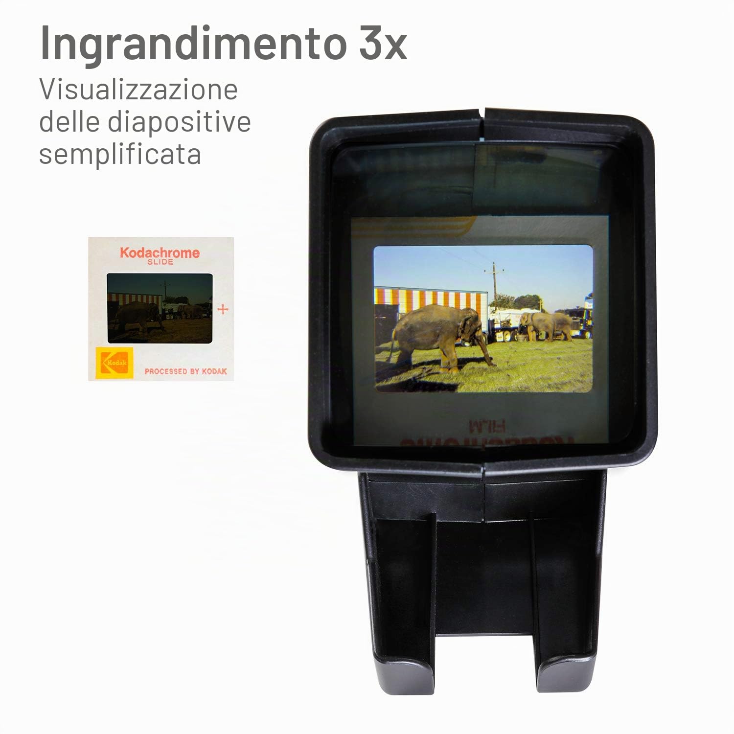 KODAK Proiettore di diapositive e negativi da 35mm, alimentazione a batteria, ingrandimento 3X, LED
