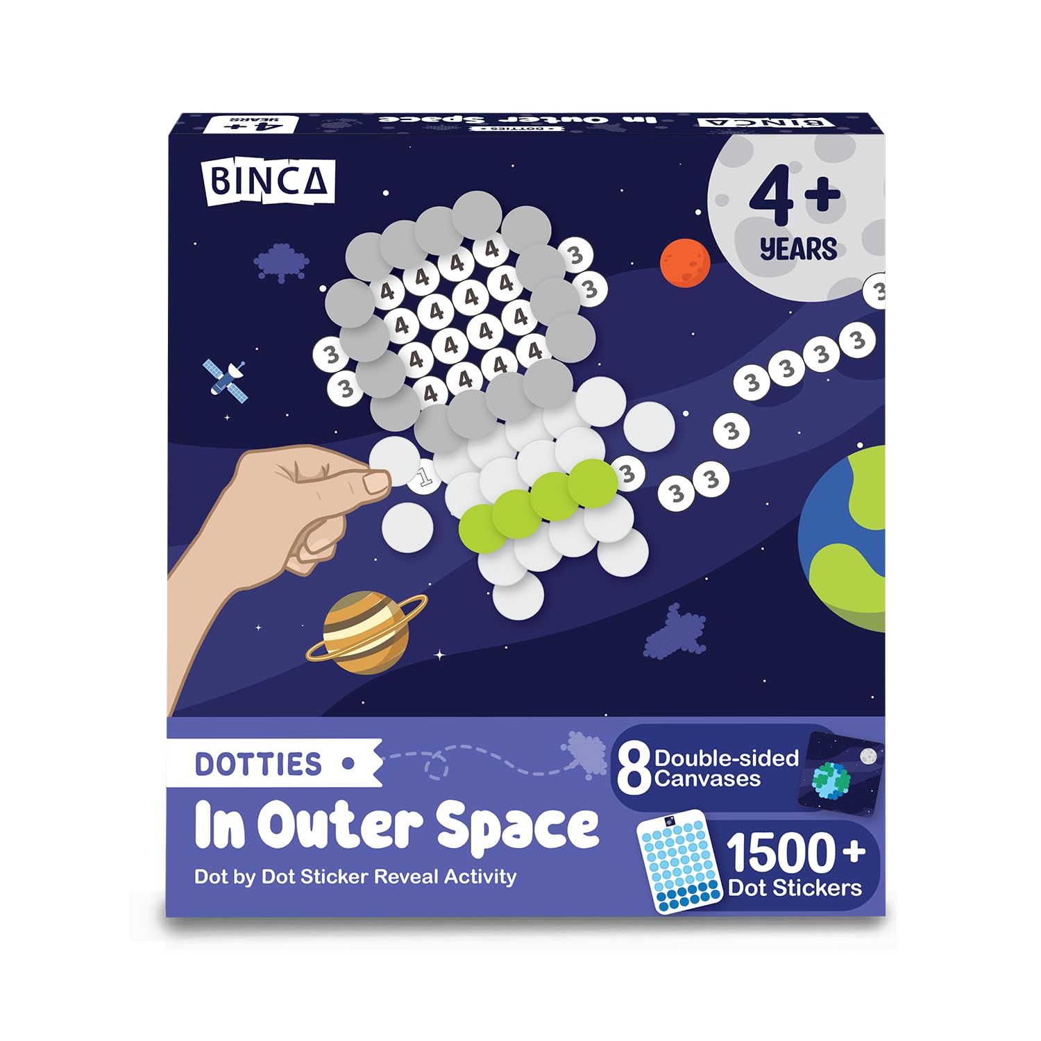 Binca Boys Multicolor Dotties Space Dot Art Activity Kit | 1500+ Stickers | Mess-Free Mosaic Craft Kit For Kids Ages 4-7 | Travel Activity | Space Gifts For & Girls | Birthday Return Gift