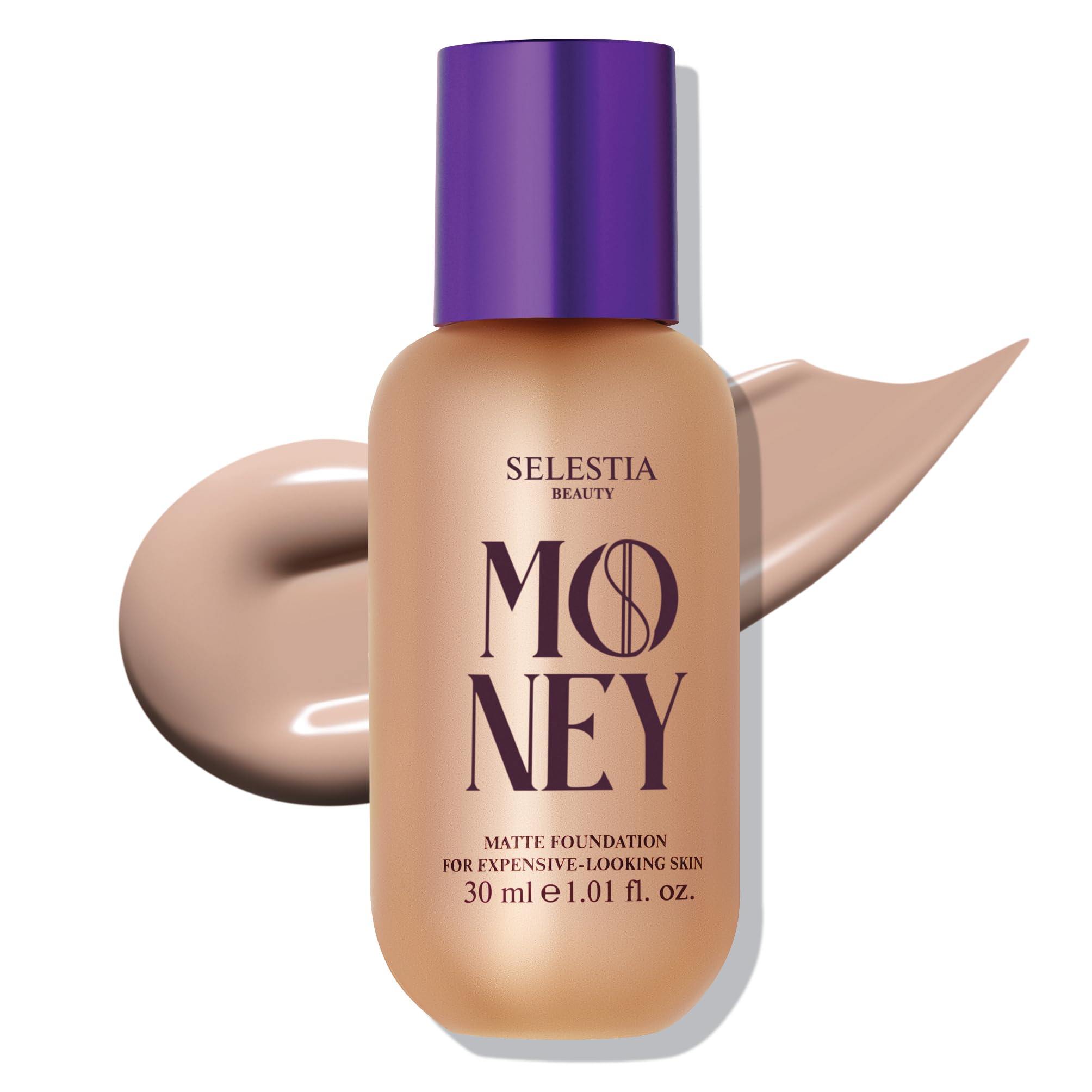 SELESTIA BEAUTY Money Liquid Matte Foundation – Long-Lasting, Natural Looking & Buildable Coverage – For Combination, Dry, Oily Skin – Lightweight &
