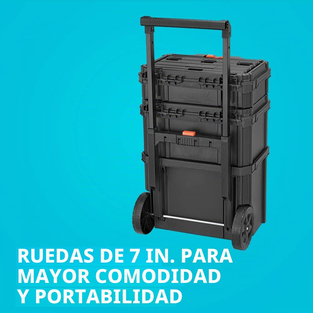 beyond Sistema de almacenamiento apilable BLACK+DECKER BLACK+DECKER BDST60500APB - Juego de 3 piezas (caja de herramientas pequeña, profunda y bolsa rodante)