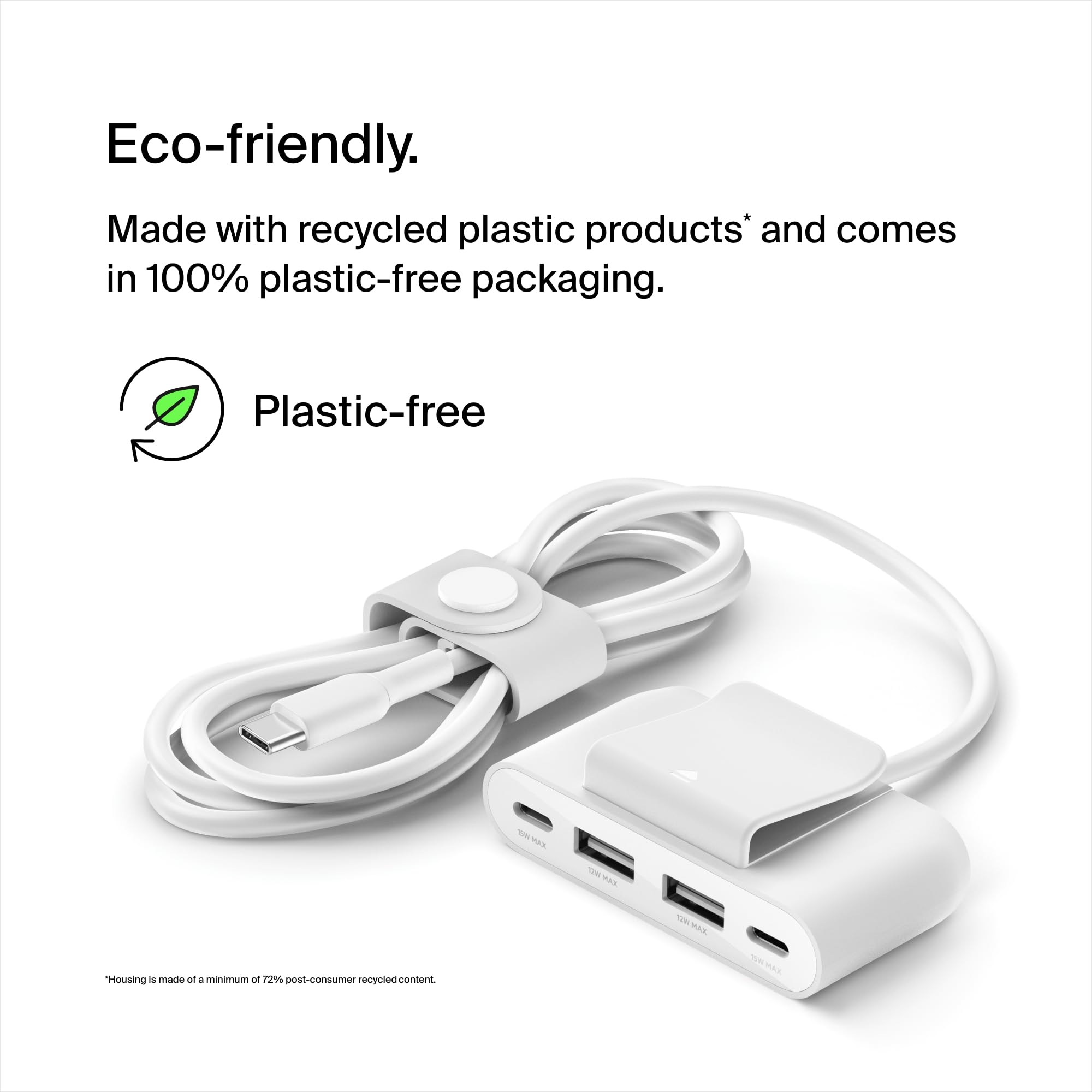 Belkin 4-portowy rozdzielacz USB z 2-metrowym kablem, 2 porty USB-C i 2 porty USB-A, adapter USB o mocy 30 W, szybkie ładowanie iPhone’a 14 i Samsunga Galaxy S23, ekologiczny design i odłączany klips