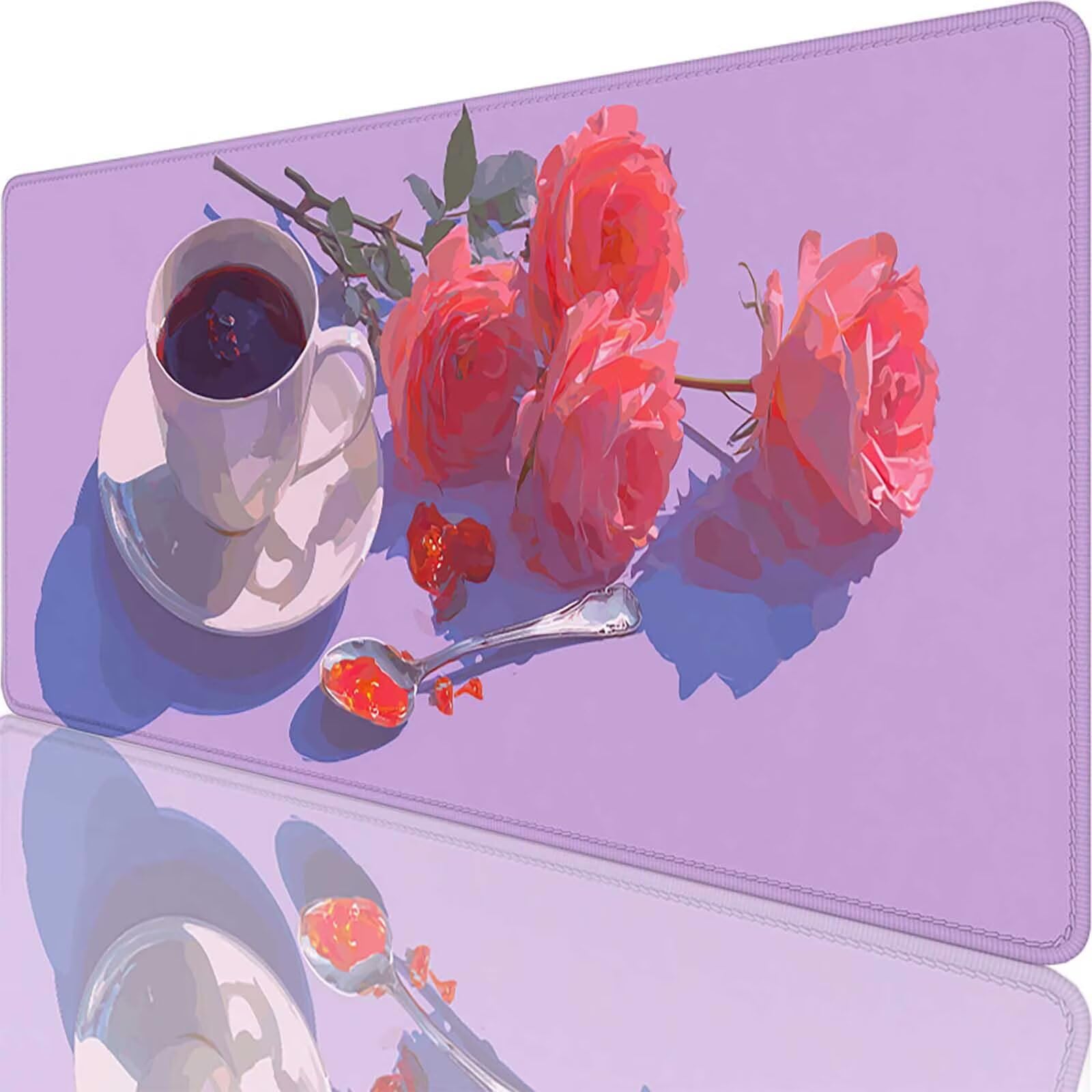 Różowa podkładka pod mysz 1500 x 800 x 3 mm duża podkładka pod mysz XXL kwiat pod ręką gracz na biurko, szyte krawędzie, antypoślizgowa gumowa podkładka pod mysz do komputera, komputera, dekoracji