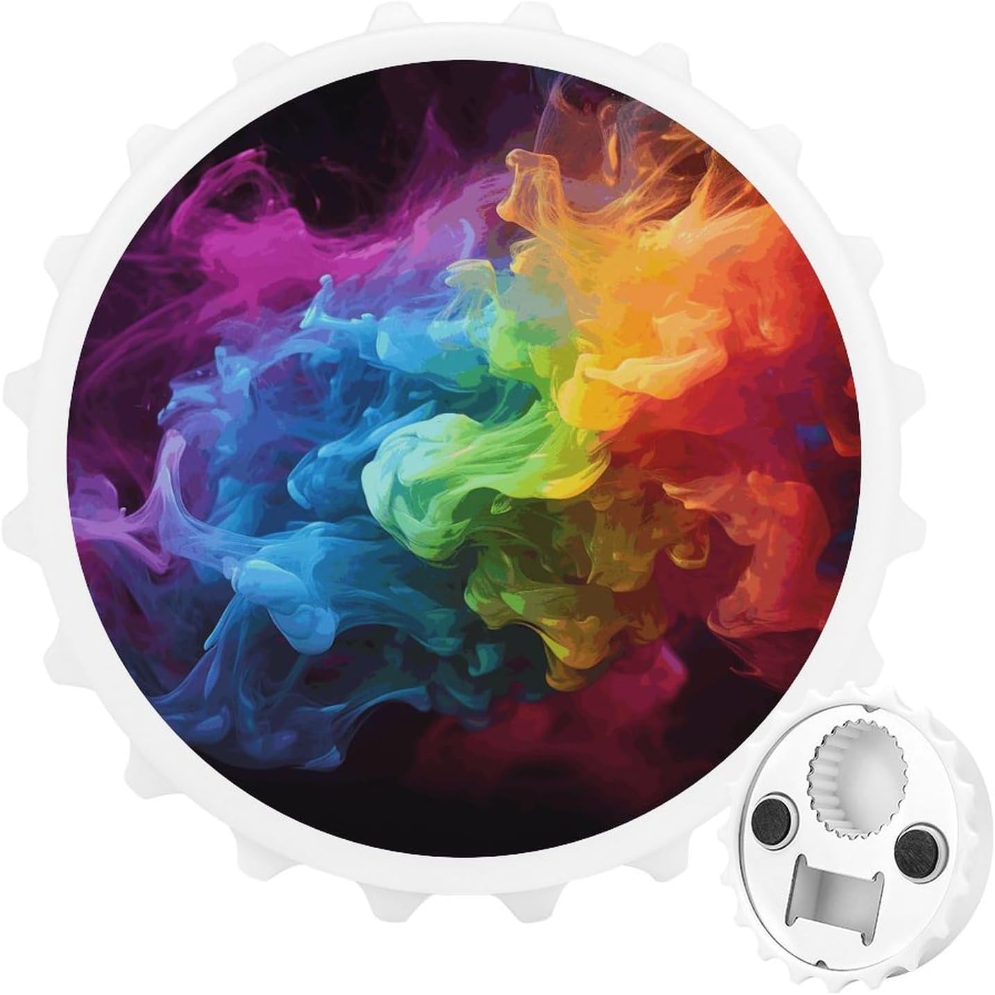 Rainbow Smoke Bottle Opener Cute Beer Opener Fridge Magnet Round 2-in-1 Magnetic Refrigerator Decor Bottle Cap Opener Funny Oktoberfest Themed Gift for Party Kitchen RV Use White-style