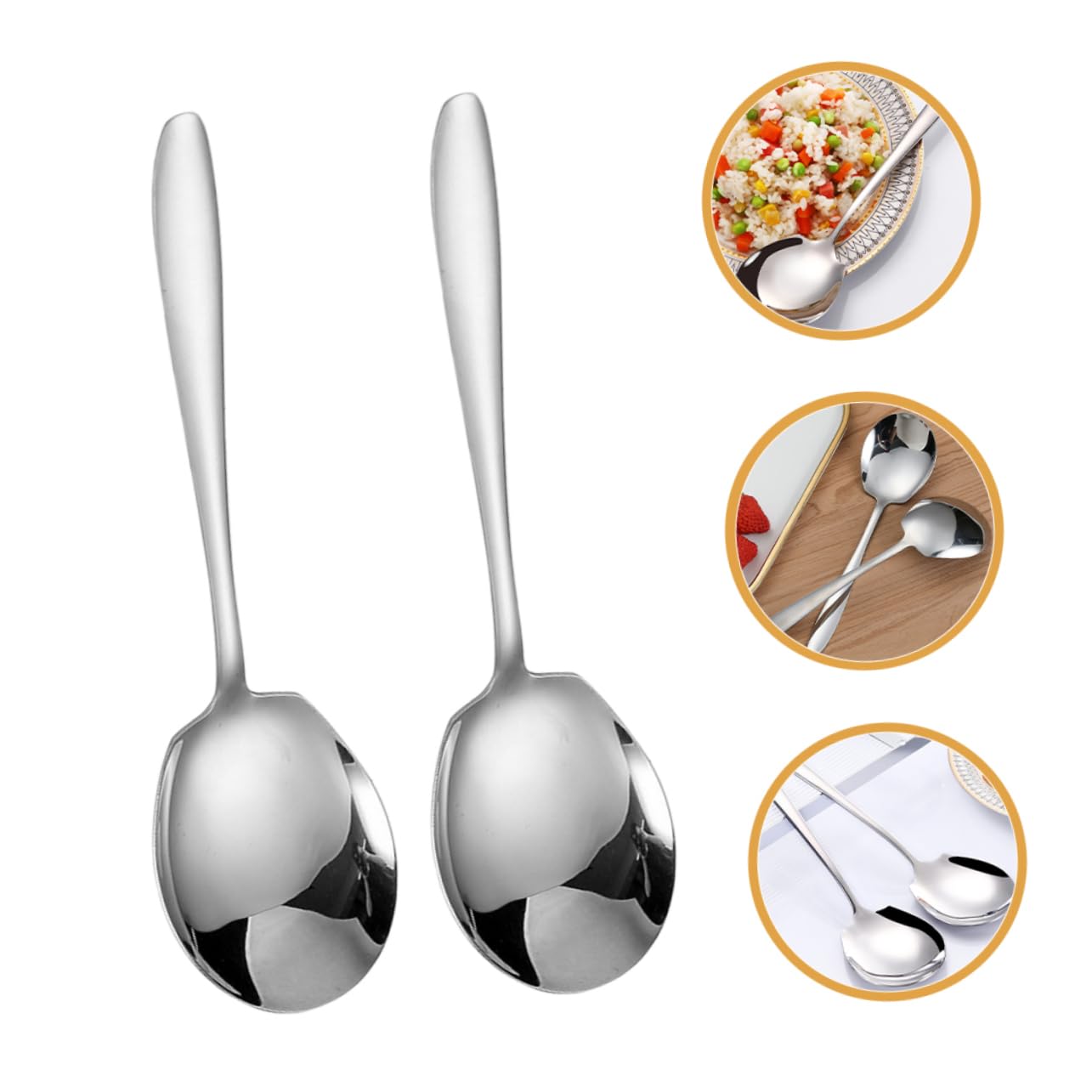 KICHOUSE Large Stainless Steel Serving Spoon Set 2pcs Buffet Soup Spoon Metal Dinner Utensils for Restaurant Kitchen