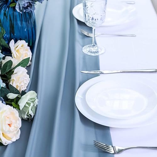 Miniatura 2 de Camino de mesa de gasa azul polvo 27 x 120 pulgadas de largo, romántico, rústico, camino de boda, 10 pies, decoración de mesa de baby shower,