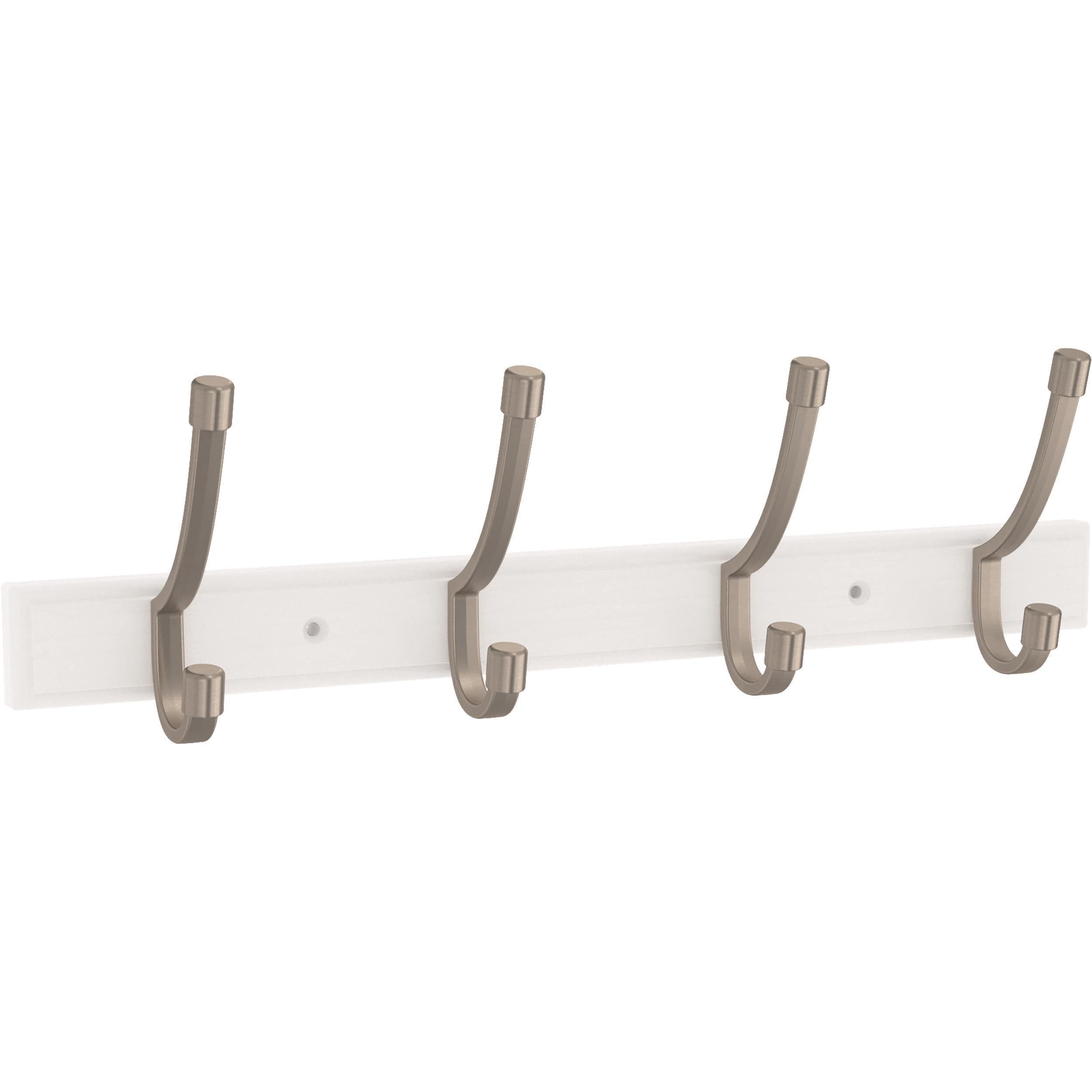 Franklin Brass Modern Angled Pilltop Wall Mounted Pure White 16 in. Coat Rack, 4 Nickel Hooks, B48586K-PMN-C