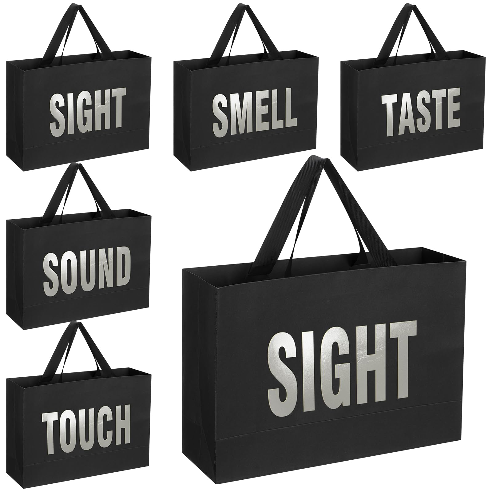 Kolldenn 5 Senses Gift Bags for Him Her Five Senses Gift Bags with Ribbon Handle Gifts Decoration for Birthday, Wedding, Anniversary, Graduation Party (Black, Silver, 30 x 20 x 10 โ image 1