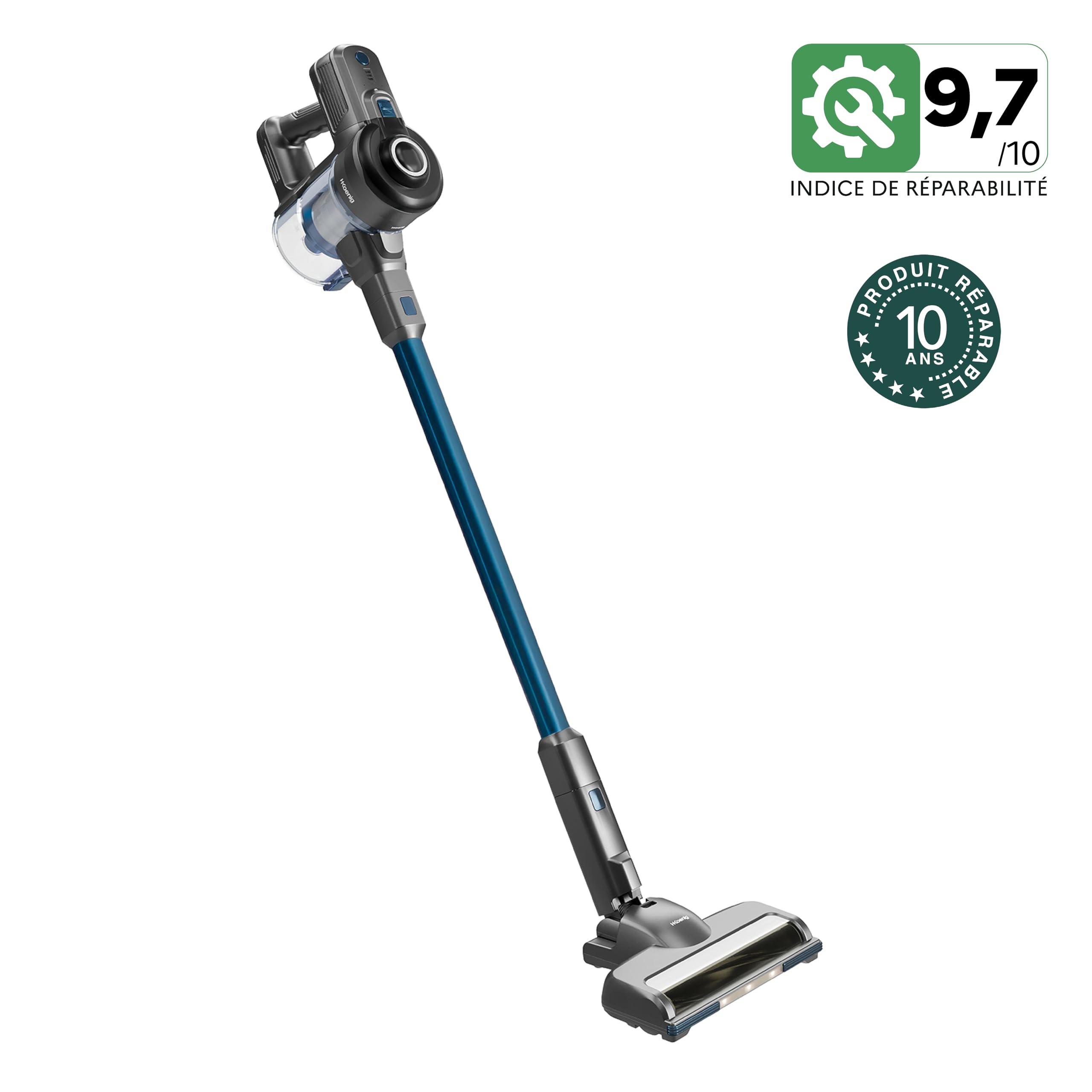 H.Koenig UP610 2 w 1 odkurzacz akumulatorowy, 0,8 l, 150 W, szczotka LED, 50 minut, lekki, czyszczenie podłóg i dywanów, samochodów, sierści zwierząt, niebieski