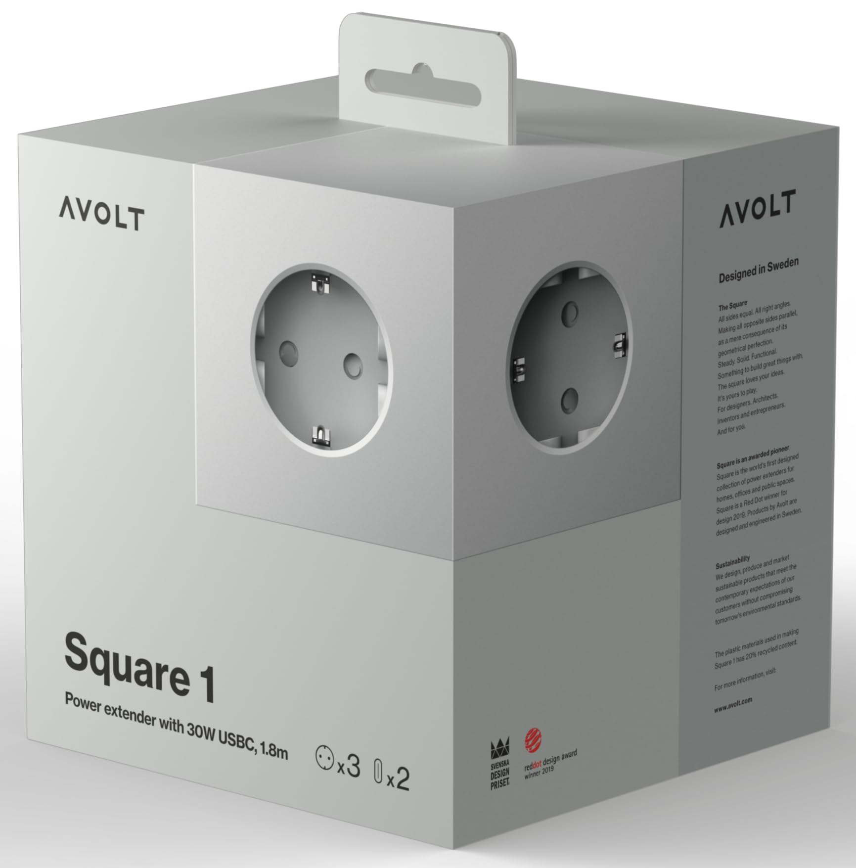 Avolt Square 1 Multipresa Cubo Design Elegante, 3 Prese, 2 USB-C 30W | Multipresa design elegante grigia. Cubo multipresa magnetico, ricarica USB-C 30W per scrivania, casa e ufficio