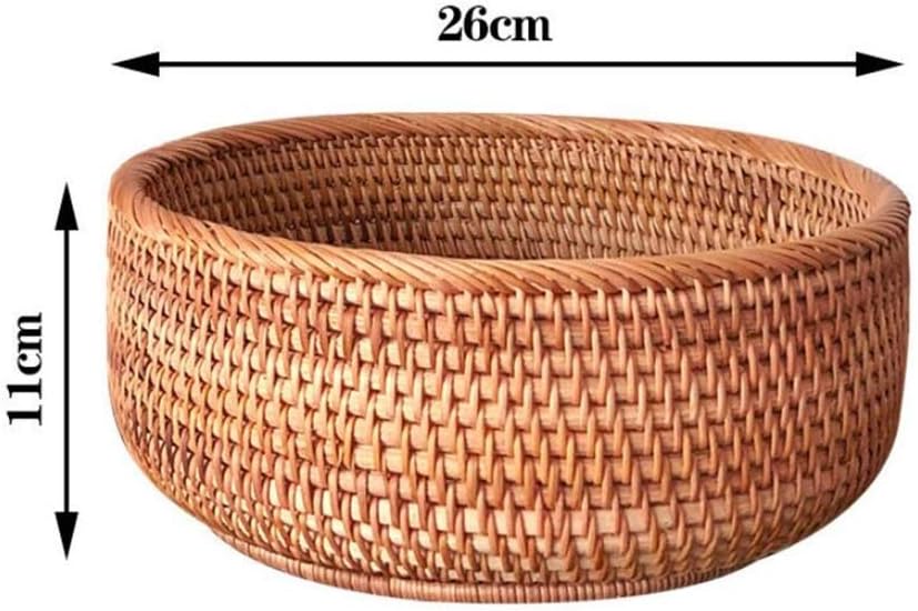 Storage Basket Rattan Storage Tray Wicker Basket Bread Fruit Food Breakfast Display Hand-Woven Rattan Basket Home Decor Crafts (Size : Medium) (L)