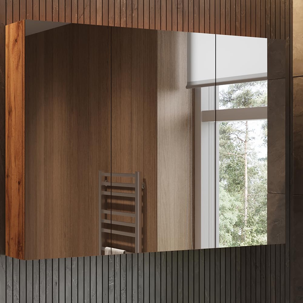Vicco Szafka z lustrem w łazience "Lotta", Dąb, 99.7 x 73.2 cm | z 3 drzwiami, pour montage mural avec miroir intégré et espaces de rangement
