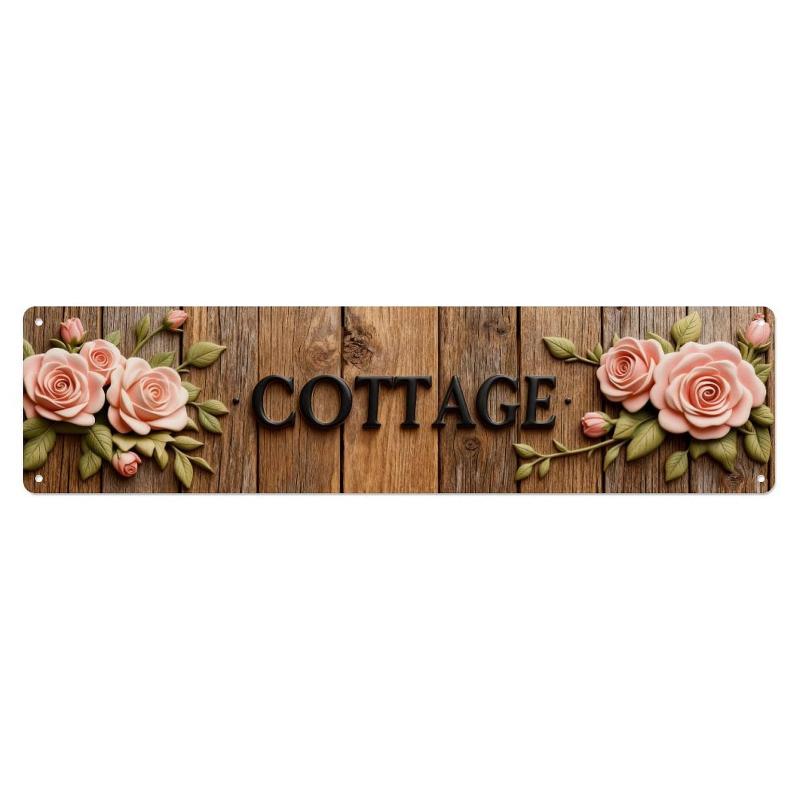 Cottage Rose Floral Pattern Metal Tin Sign Plaque