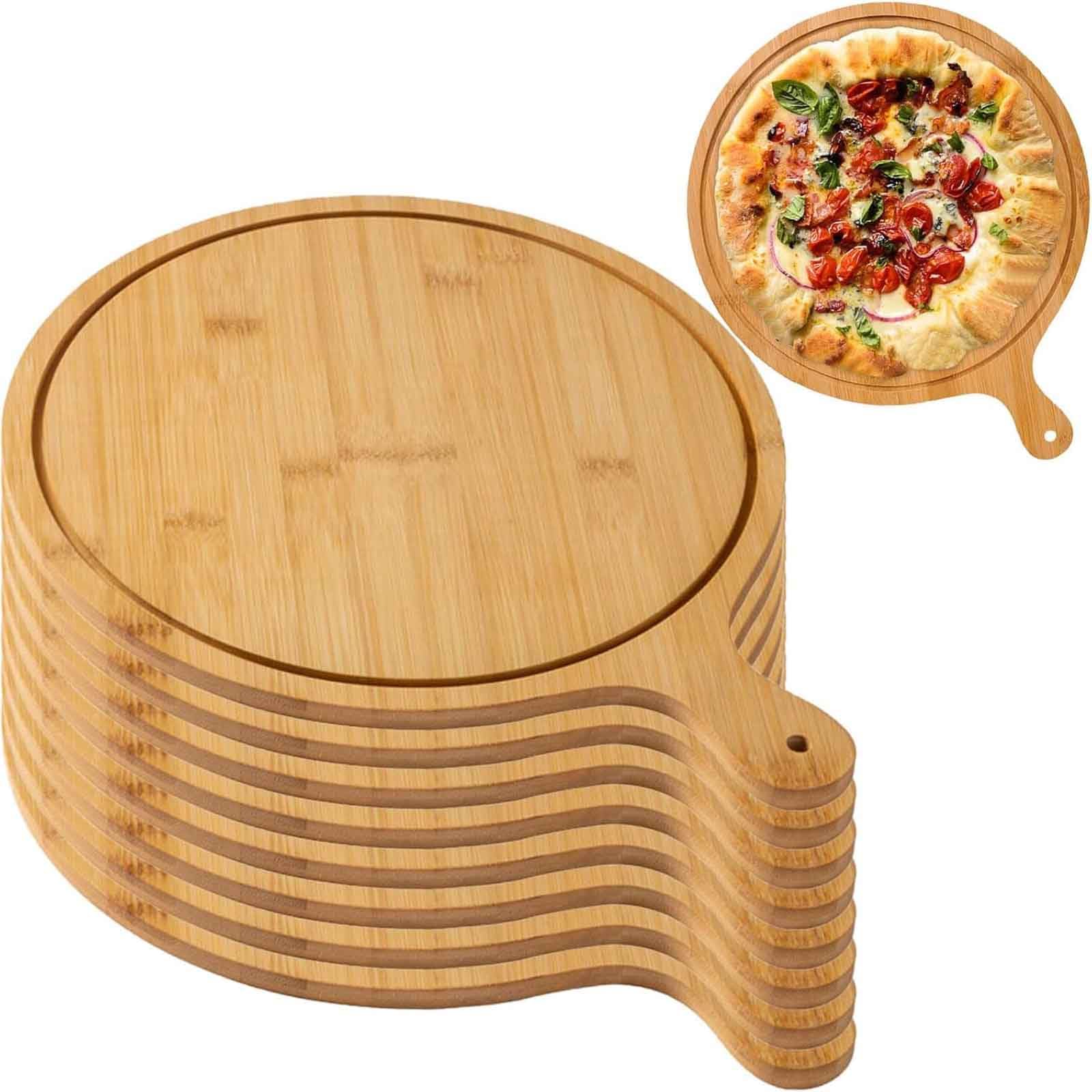 Zestaw drewnianych desek do serwowania pizzy 23 cm, z lekkimi uchwytami do łatwego krojenia i serwowania, idealne na imprezy, spotkania i do robienia pizzy