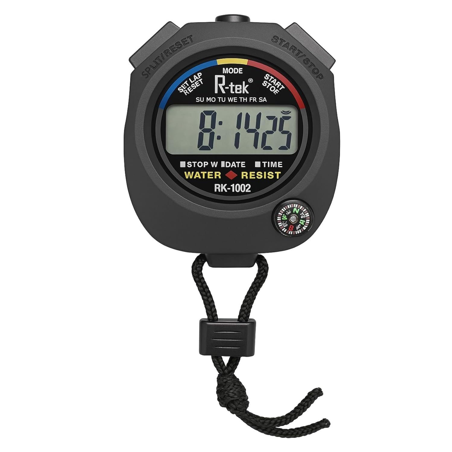 R-tek Digital Stopwatch RK-1002, Water Resistant, LCD Display with Compass, Black-picture-31
