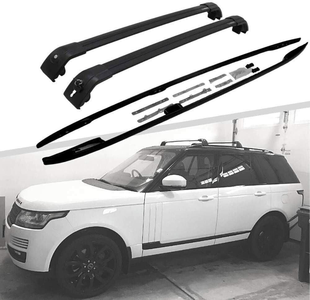 FTAPACCE 2PCS Roof Rail Rack +2PCS Cross Bars Set Fits for Land Rover Range Rover SWB 2013-2022 Luggage Carrier Cargo Bars (All Black)