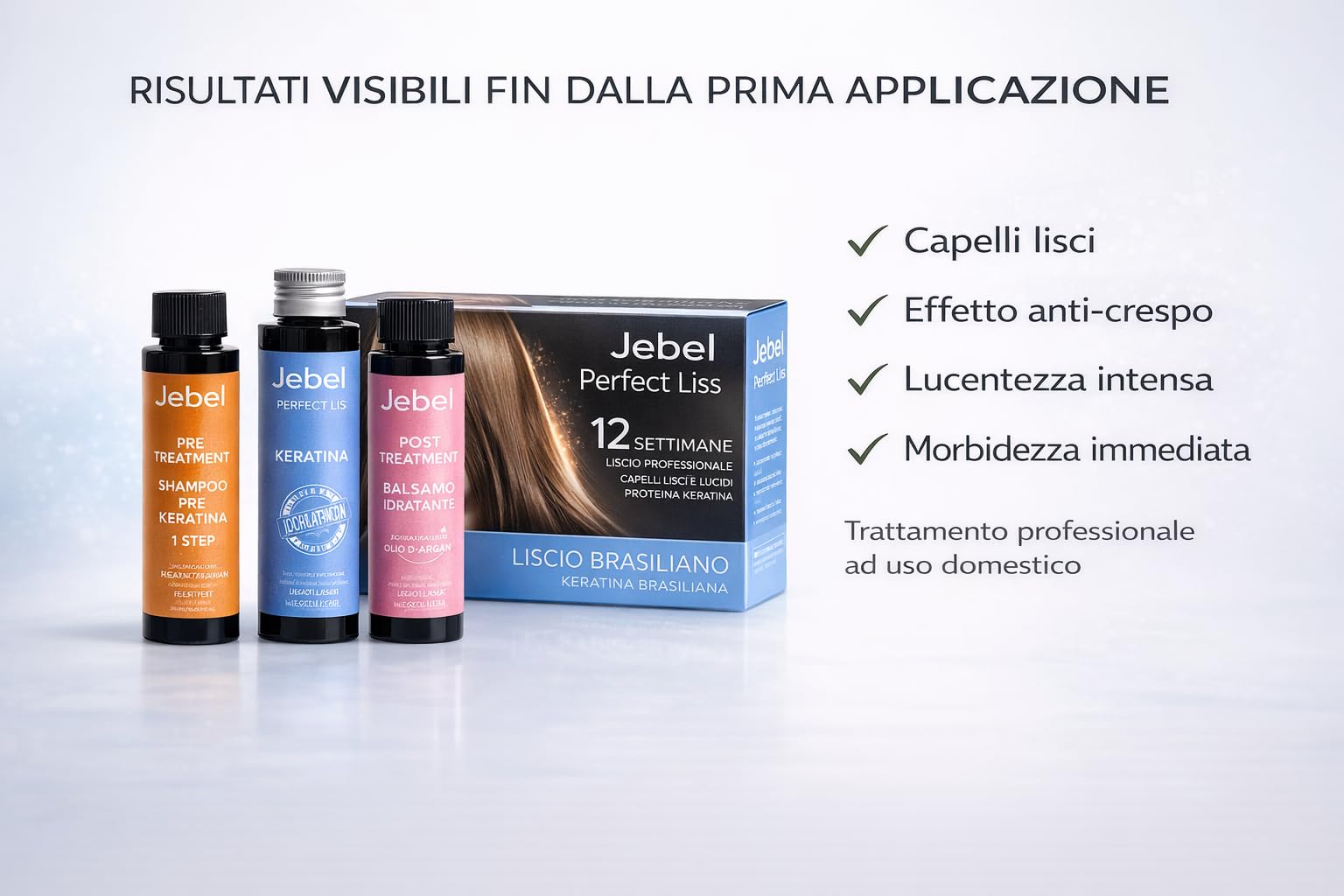 JEBEL Perfect Liss - Kit Stiratura Brasiliana - 12 settimane liscio professionale - Kit Mantenimento Stiratura - Trattamento Intensivo e Protettivo e Riparatore con Cheratina - Senza Formaldeide