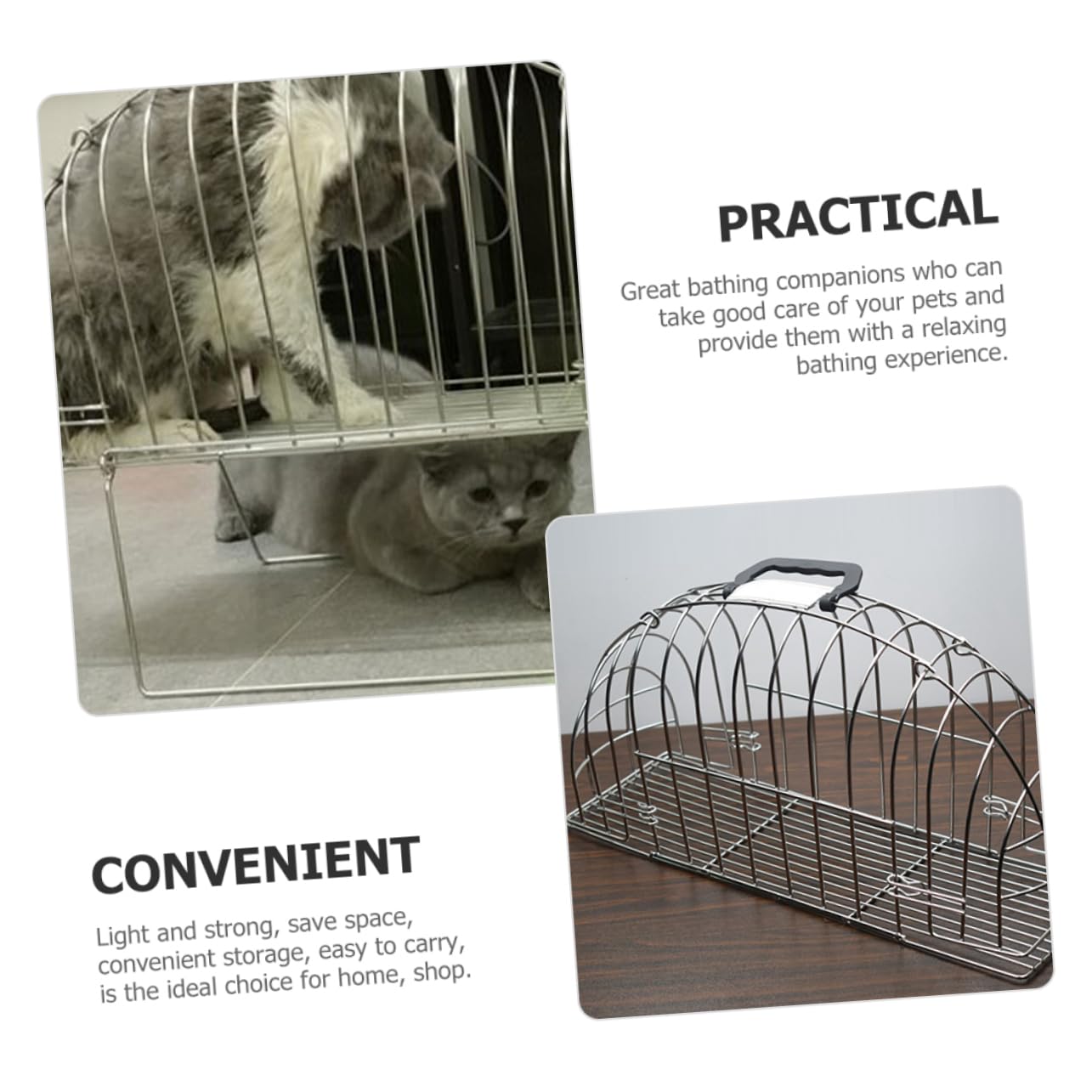 minkissy Gabbia per Doccia per Gatti in Metallo Argento, Compatta e Facile da Trasportare, con Spazzola Inclusa per Bagno e Pulizia Domestica di Animali