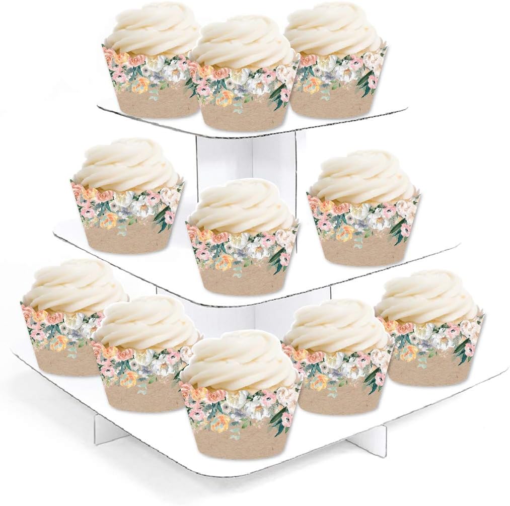 Andaz Press Party Cupcake Wrapper Decorations, Peach Florals on Kraft Brown, 24-Pack, For Girls 1st Birthday Baby Bridal Shower Tea Party Themed Decorations