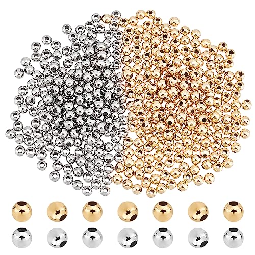 UNICRAFTALE 400 pcs 2 Colours Rondelle Beads, Round Spacer Beads, 4mm, Smooth 304 Stainless Steel