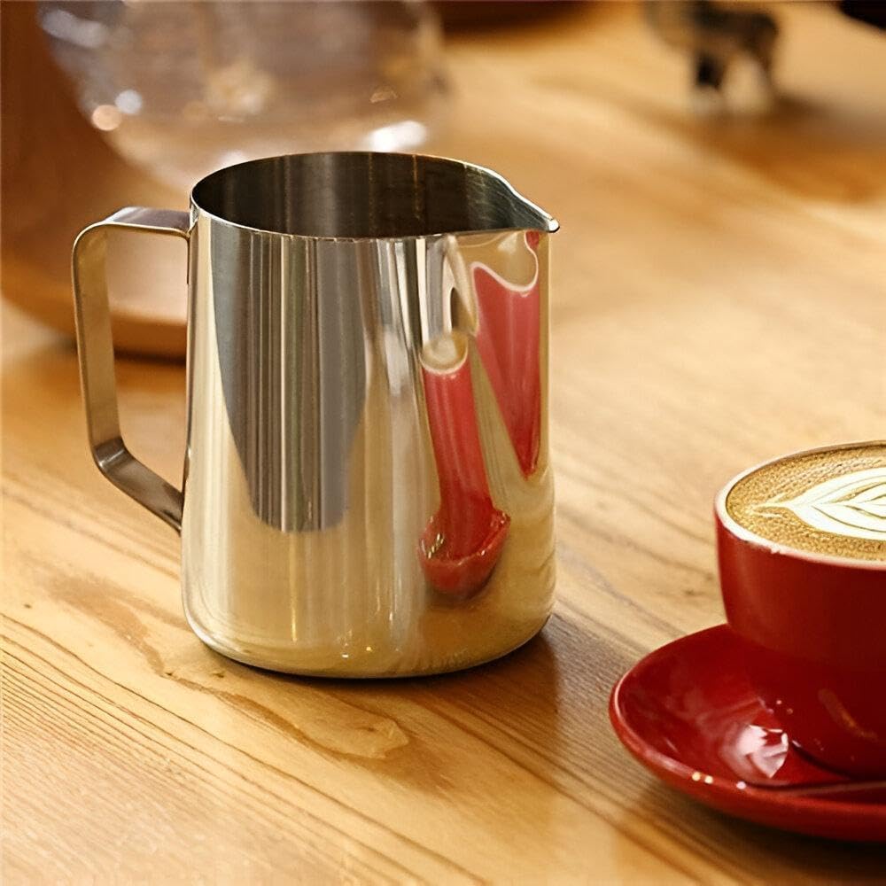 MallArt® Paslanmaz Çelik Sütlük - Barista Süt Isıtıcı & Köpürtücü | Latte Art Pitcher | Küçük & Büyük Boy Seçenekli, Ocak Üstü Çelik Süt Potu (350 ml)