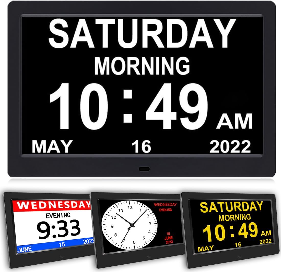 AINFTIME Clock with Day and Date for Elderly3 Colors