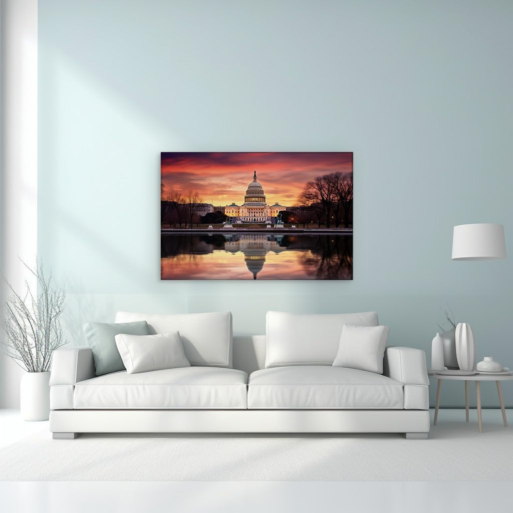 Canvas for Living room. Sunset Serenade at the United States Capitol � A Masterpiece of Nature Meets Architecture, 27 x 18 inch Canvas Wall Art - Ready to Hang - 69x46 cm (27x18 inch)