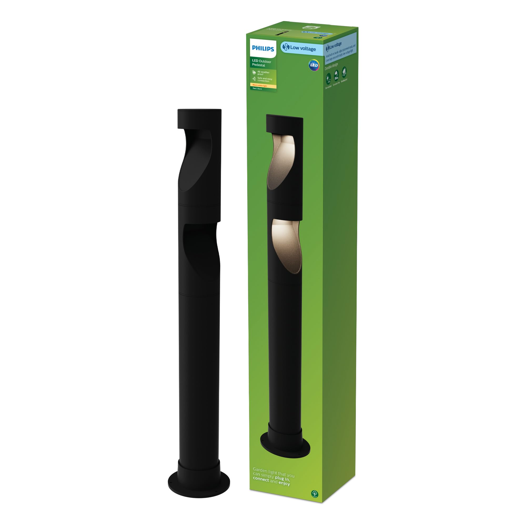 Philips Desi Outdoor GardenLink Niedervolt- Sockelleuchte, 24 V, 2700K warmweißes Licht, 180 lm, Schwarz, Starter-Set, 3er Pack, EU-Stecker