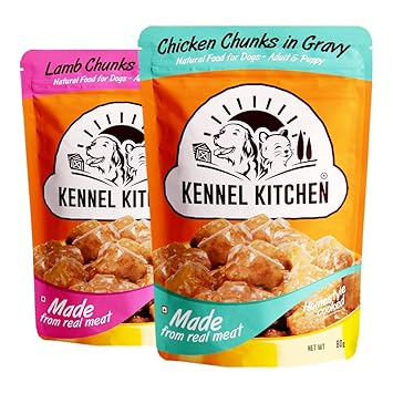 Kennel Kitchen Adult & Puppy Dog Food, Chicken and Lamb Chunks in Gravy, 70 g, 48 Pouches (Super Saver Pack )