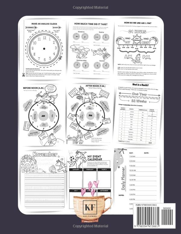 Teaching Time and Calendar Skills to Kids (With Unicorn): Learn To Tell Time, Days of the Week, Months of the Year Workbook (Planner Included) - Image 2