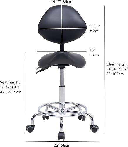 Miniatura 3 de Taburete ergonómico con respaldo y reposapiés, silla giratoria hidráulica rodante para uso dental, salón, tatuaje y spa, color negro