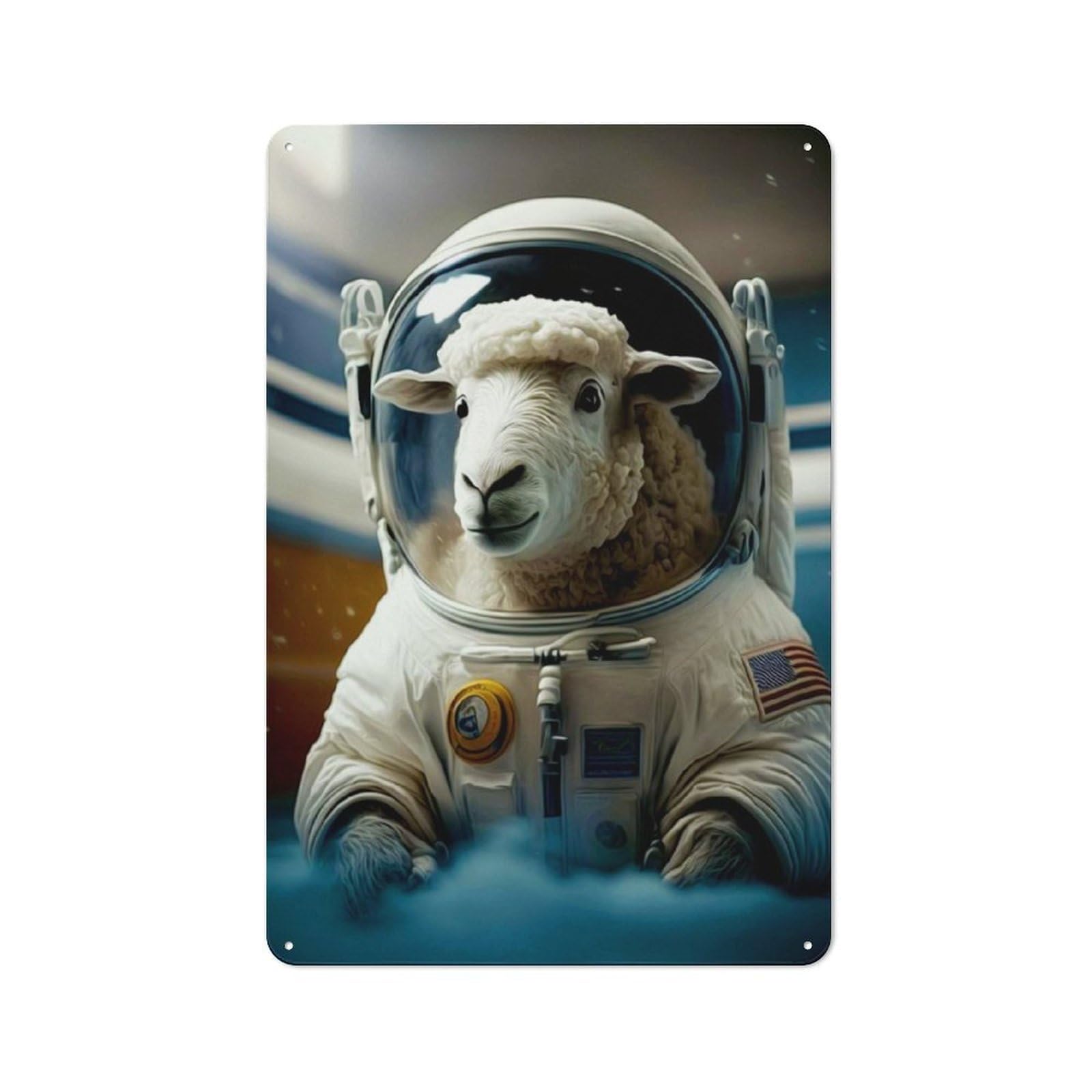 Junmoney Style-11 Sheep Astronaut Everyday Metal Wall Decor 30X20cm, Vintage Metal Sign For Hallway, Home Bar, Garage Or Study